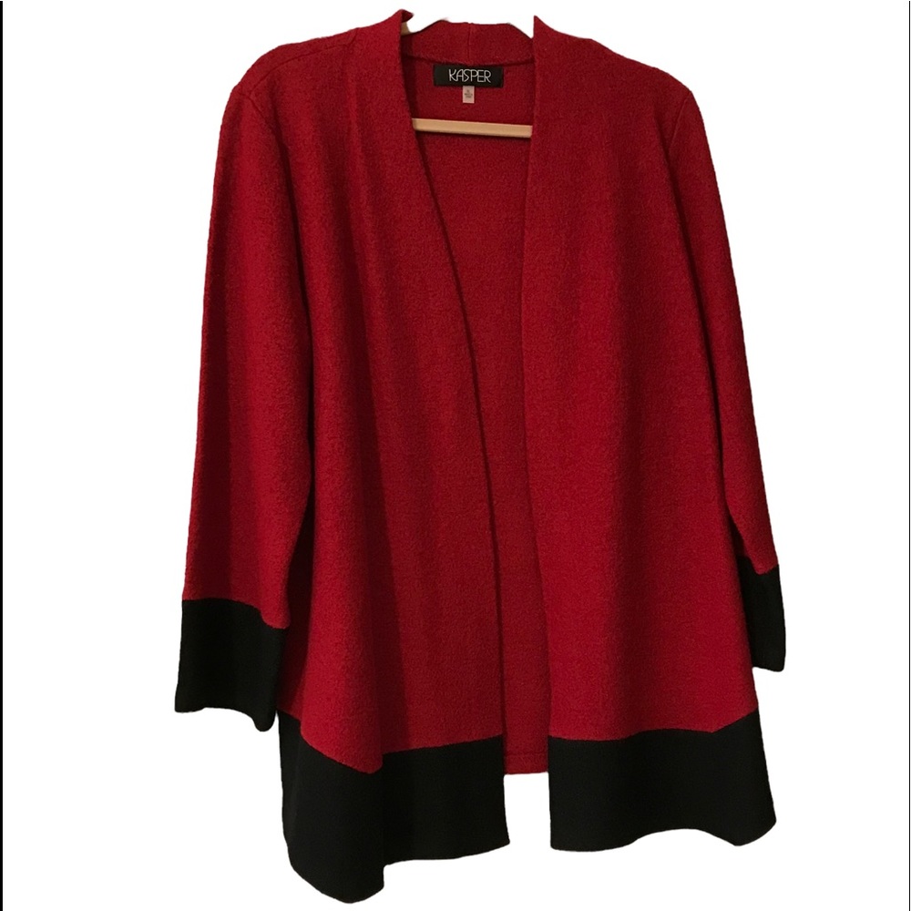 Kasper Red and Black Open Front Cardigan Jacket